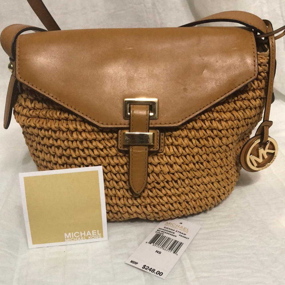 Michael Kors Sienna Straw Med Messenger Bag